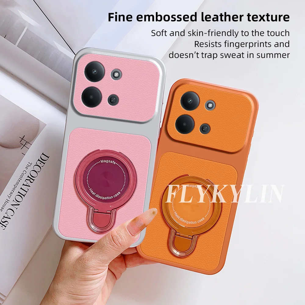 Anti-Drop Protective Shell with Lychee Leather Surface and Ultra-Thin Bracket