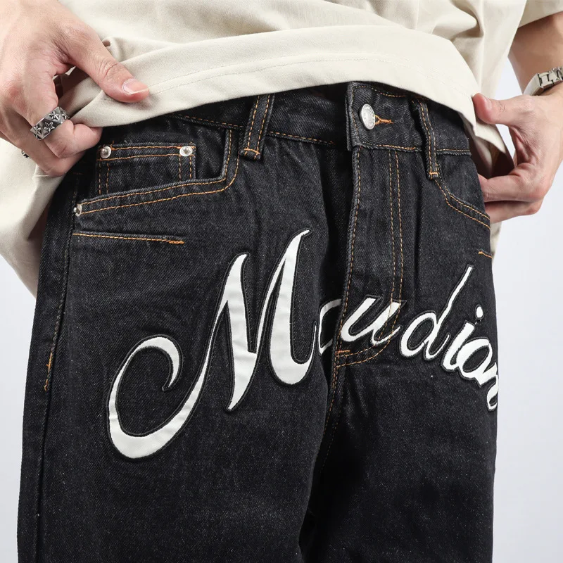 Y2k Jeans With Embroidery Baggy Man Trendyol Straight Pants High Street Hip Hop Black Streetwear Men's Denim Pants Casual