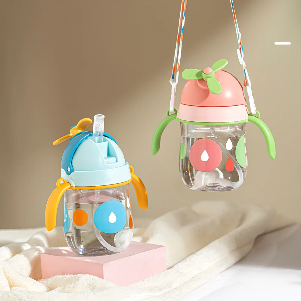 New sippy cup, 250ml baby children's water cup, big baby 1-3 years old drinking belt dual-purpose drinking cup