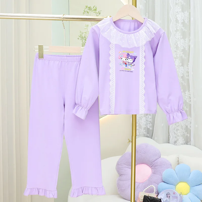 

Kawaii Anime Sanrio Kuromi Autumn and Winter New Girls' Cotton Pajamas Set Cartoon Cute Sweet Long-Sleeved Trousers Home Service