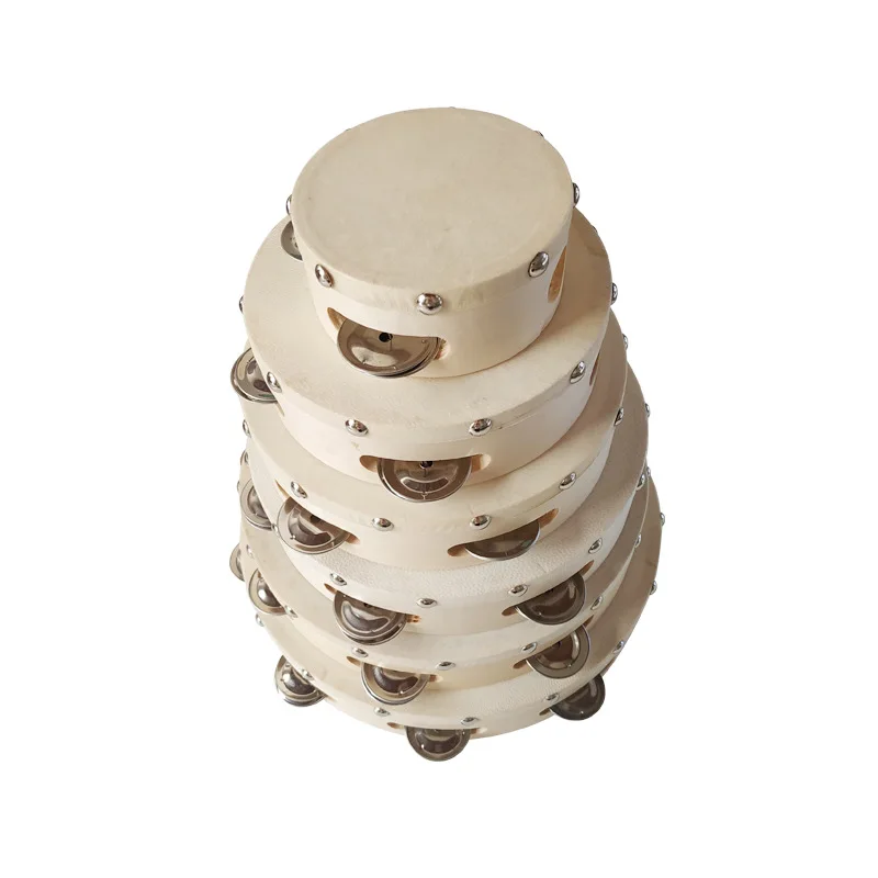 Description Picture 3 of item3-12PCS Tambourine Wedding Drum DIY Bridal Favors Rustic Noise Makers Bell Birch Metal Jingles Percussion Guest Gift 4/6 Inch