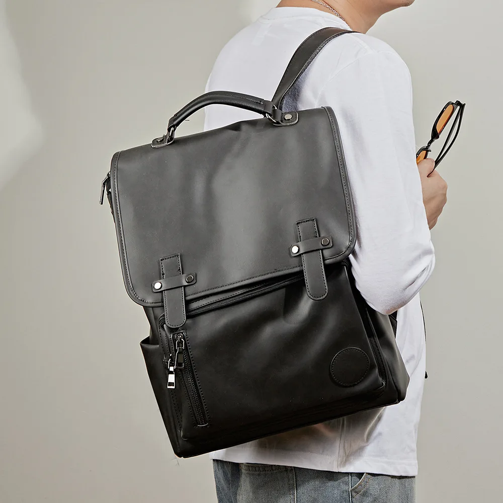Leather Men Laptop Backpacks Fashion Male School Bags Retro Man Travel Bag