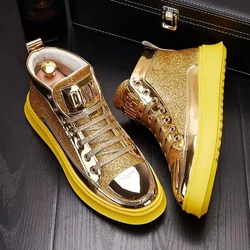 Fashion Y2k Boots For Men Shine Leather Metal Decoration High Top Boot Luxury Shoes Hairstylist Casual Male Sneakers botines