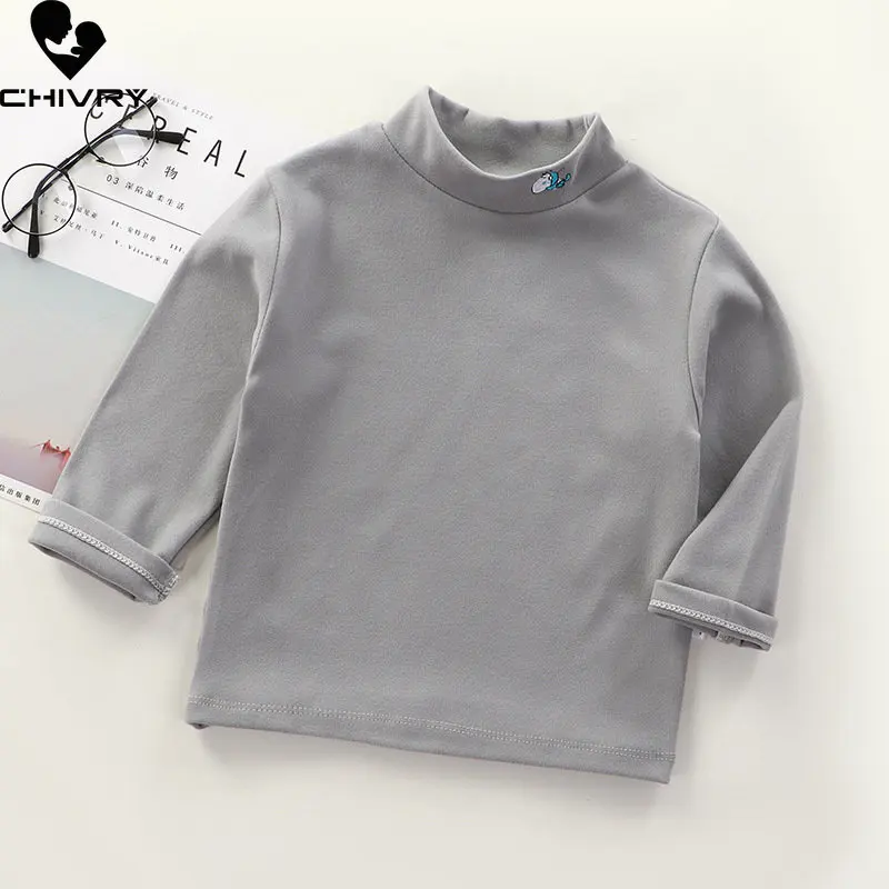 Kids T-Shirts New 2023 Spring Autumn Boys Girls Kids Fashion Solid T Shirt Tops Children Turtleneck Long Sleeve Casual T-shirts