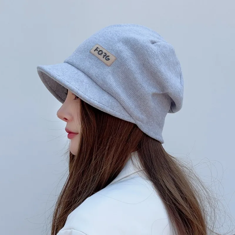 Korean Women Slouchy Hat Winter Autumn Warm Thicken Beanie Cap Solid Color Female Baggy Hats Soft Cotton Lady Loose Caps 3