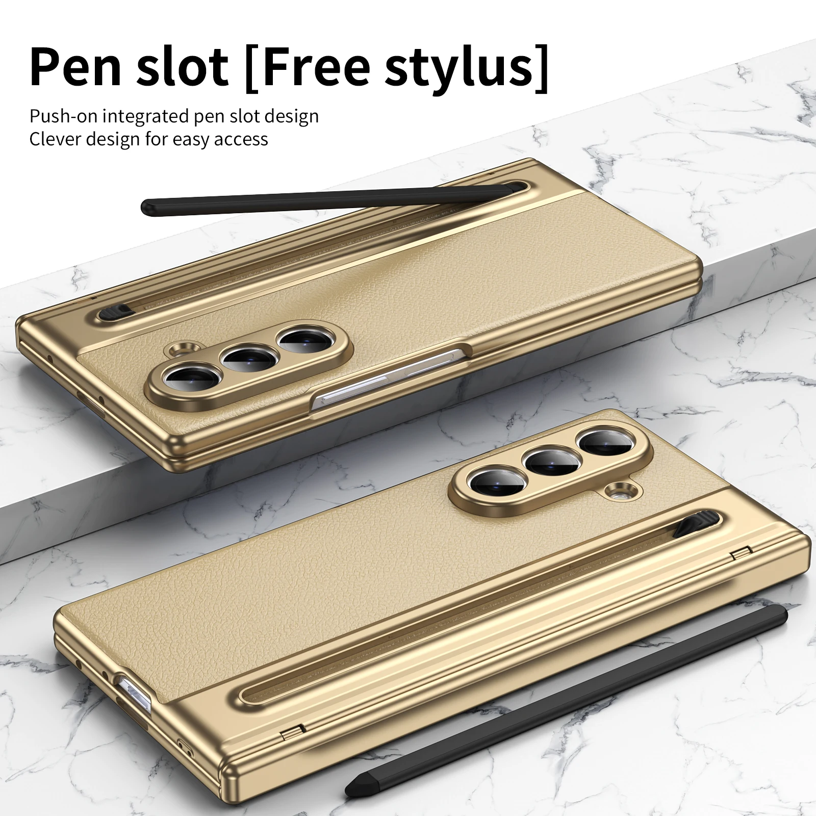 360° Folding Flap Leather Phone Case with Pen Groove & Tempered Glass Film, Drop Resistant Design