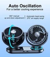 Ventilateur de voiture portable à double tête Eary 12V 24V 3 vitesses, ventilateur de refroidissement automatique 270 °   Support de ventilateur rotatif pour véhicule, pour la circulation de l'air sur le tableau de bord 5
