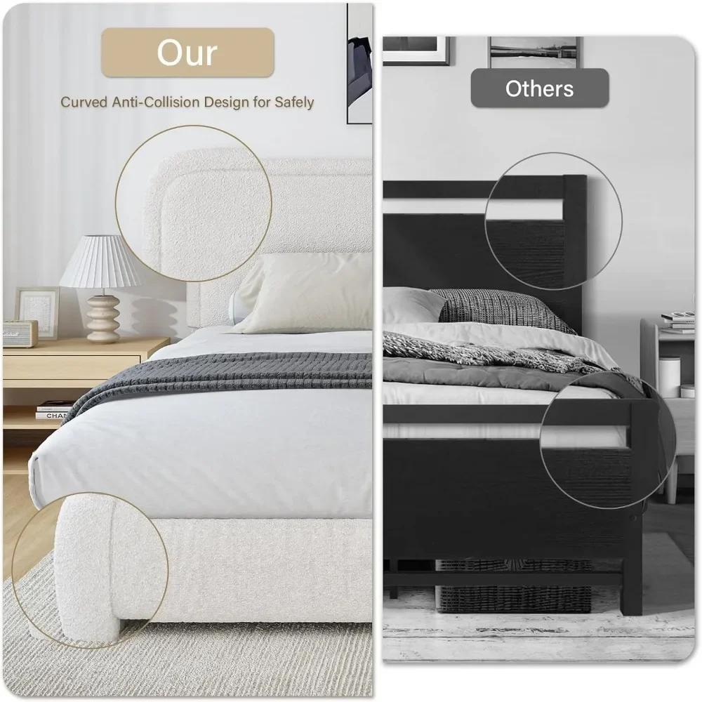 Twin Size Bed Frame with Headboard, Modern Style, Soft Rounded Corners, Boucle Upholstered Platform Bed Frame 3