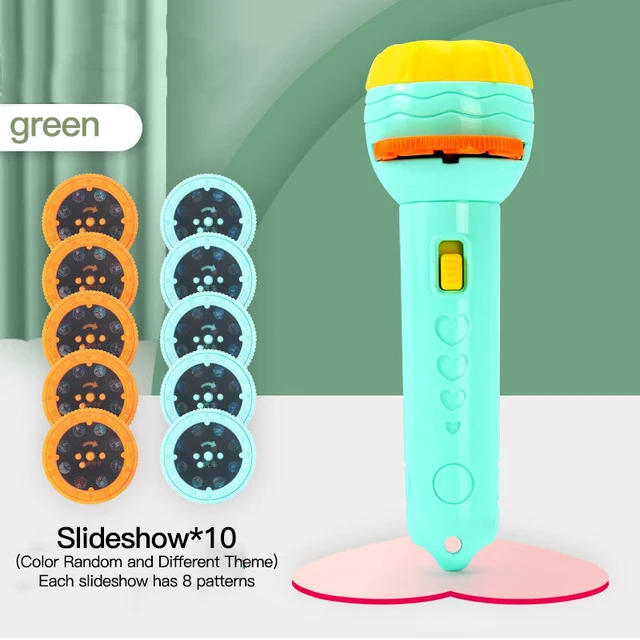 Flashlight Projector Torch Lamp Toy Cute Cartoon Creativity Toy Torch Lamp Flashlight Projector Toy  Baby Sleeping Story Book no battery Green 10