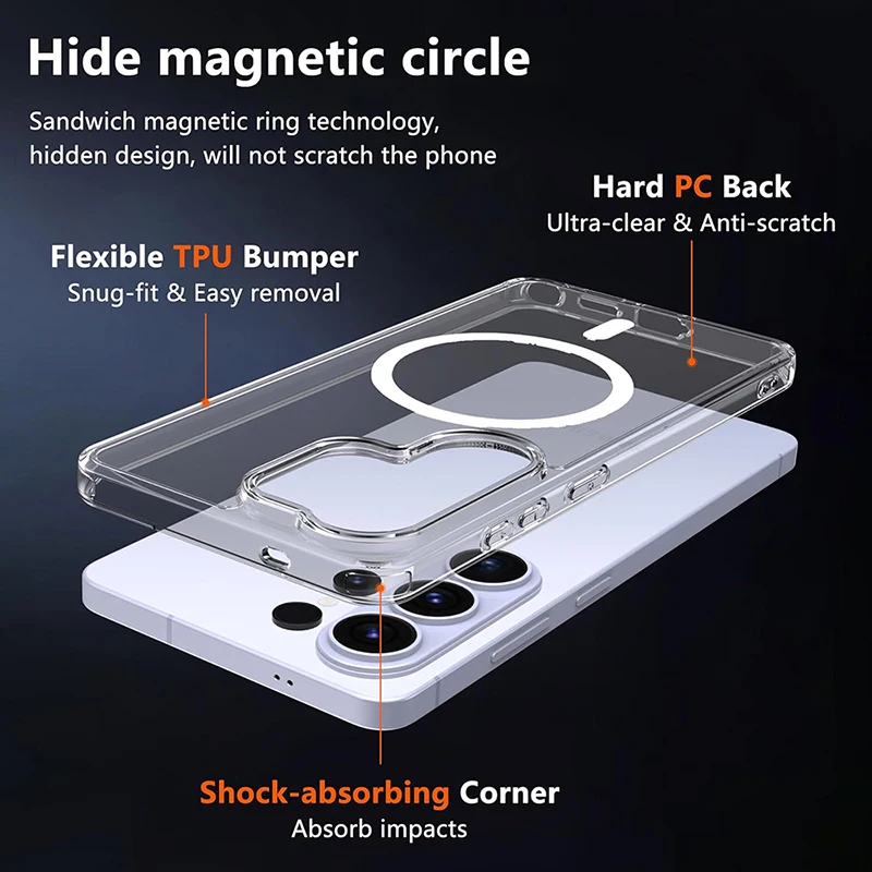 Magnetic Clear Hybrid Wireless Charging Case - Impact-Resistant Protective Cover