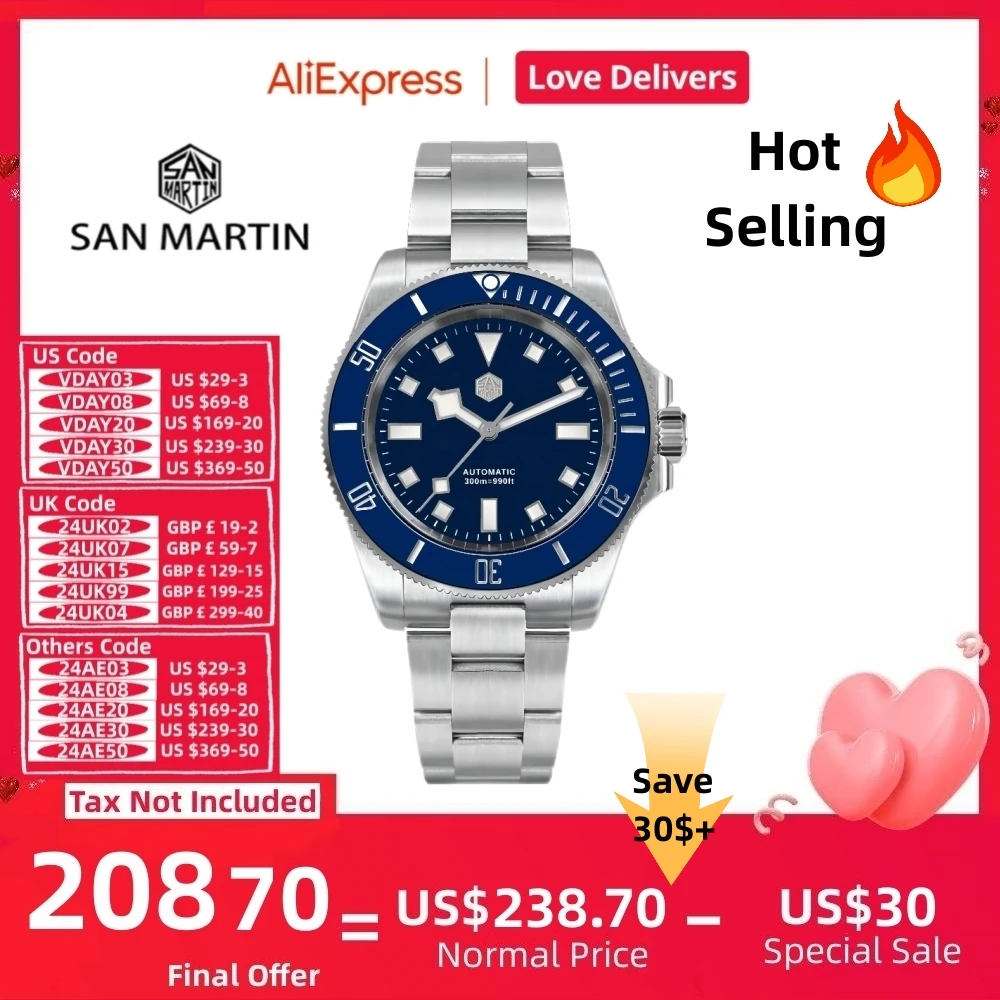 San Martin New Automatic Nh35 Watch For Men 40Mm Snowflake Hands Sports Relogio 300M Waterproof Montre Luxury Classic Sn0111G-B