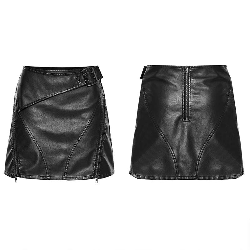 PUNK RAVE Women's Punk Leather Short Skirt Daily A-Line Handsome