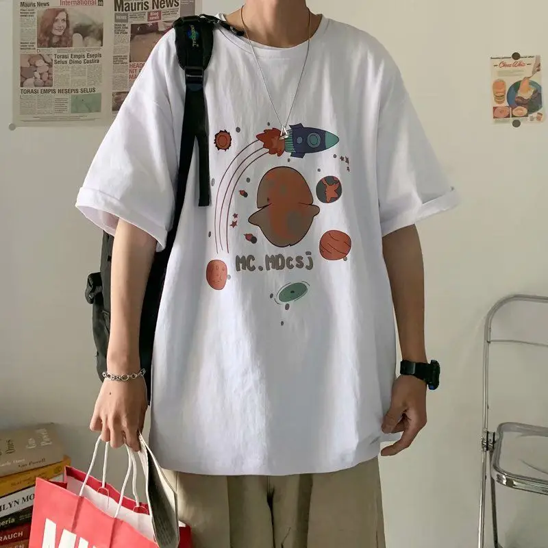thumbnail image 1 of Camisetas para hombre, camiseta holgada de gran tamaño con letras para hombre, estampado trashy Y2k, ropa holgada, ropa popular coreana, ropa de calle S, 1 of 5
