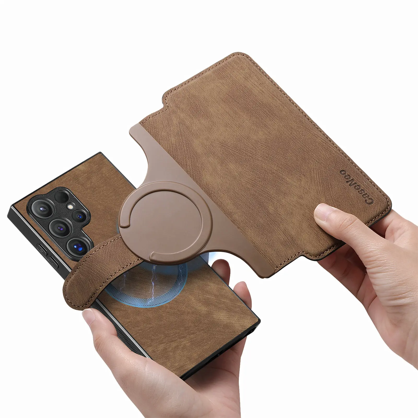 Magnetic Leather Wallet Case with Card Holder and Flip Cover