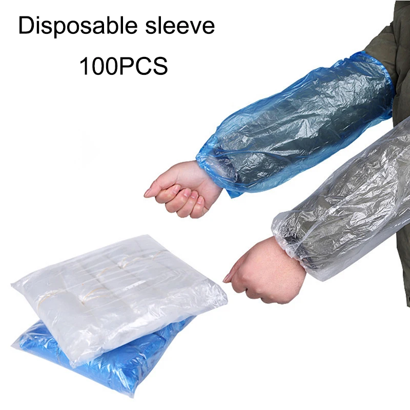 100 Pcs Disposable Waterproof Oversleeves Thickened PE Plastic Dust And Oil Resistant Protective Arm