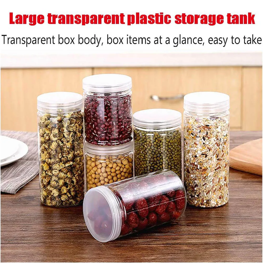 3PCS 46OZ/1360ml Clear Plastic Round Storage Jars,Empty Plastic Jar,Storage Jars with Screw on Lids for Dry goods,Noodles,Spices