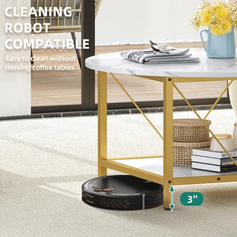 Coffee Tables for Living Room, Round Coffee Table, Small Coffee Table with Storage, 2 Tier Modern 5