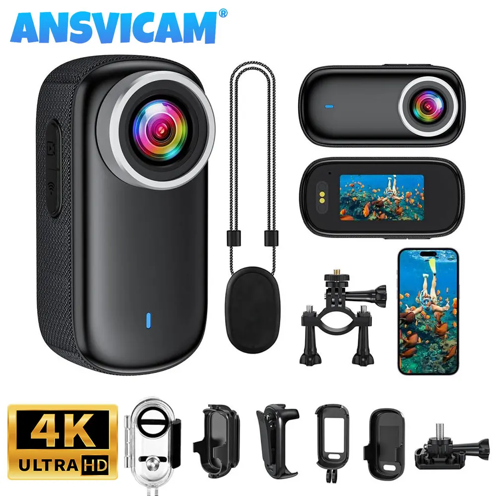 ANSVICAM 4K POV 마그네틱 스포츠 카메라 헬멧 오토바이 방수 WiFi 미니 썸 액션 카메라 긴 배터리 수명 Vlog 바디캠