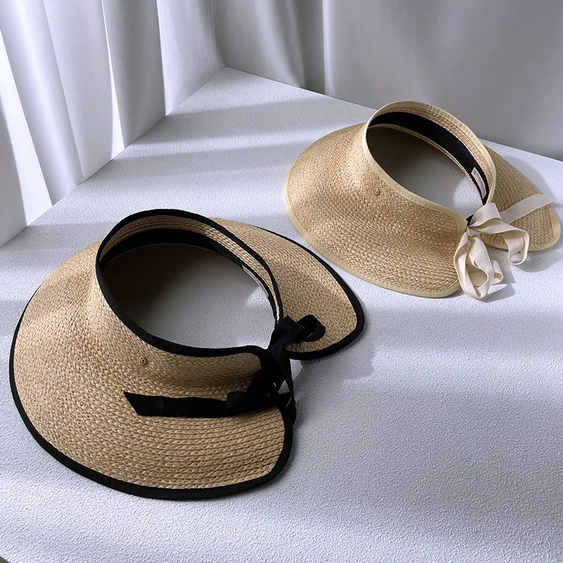 Women Summer Sun Protection Collapsible Hat Outdoor Sports Fishing Vacation Raffia Beach Korea Version Straw Empty Top_voghion.com