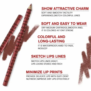 12 Colors Lipliner Pencil Set Lip Liner Velvet Matte Lipstick Pen Eye Makeup Eye Shadow Pen Long Lasting Eyebrow Pencil Comestic 27