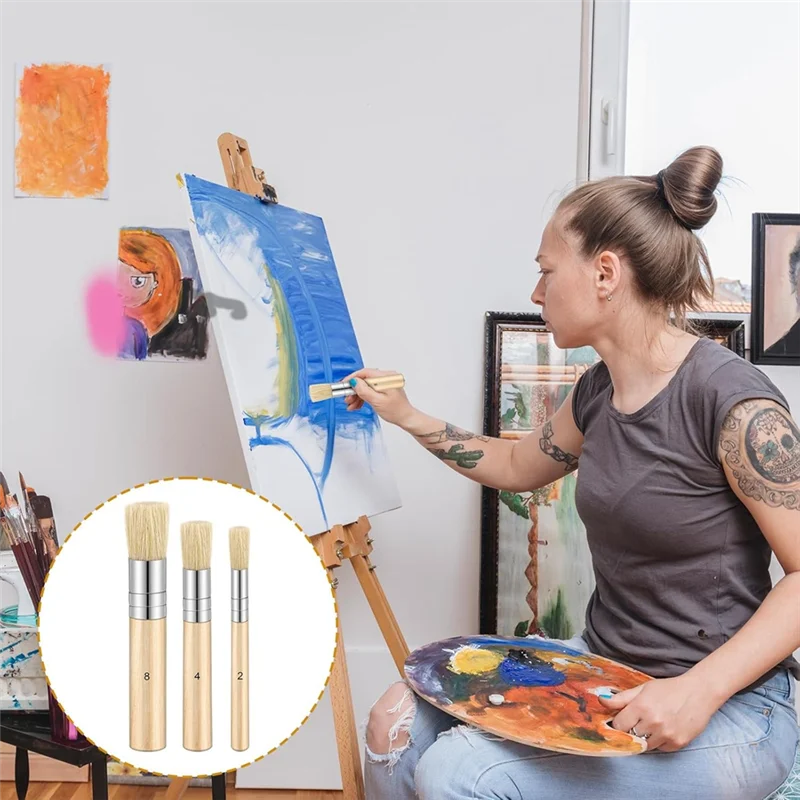 E-Easy To Use-나무 스텐실 템플릿 페인트 브러쉬 수채화 예술 그림 DIY 공예용 나무 손잡이 페인팅 브러쉬