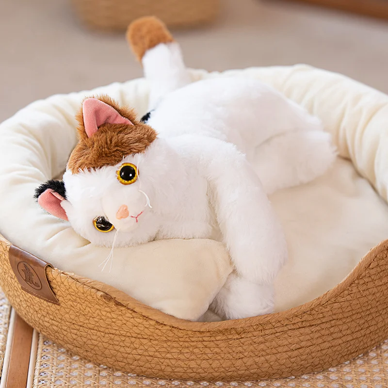 Kawaii 현실적인 봉제 고양이 인형 박제 거짓말 새끼 고양이 플러시 장난감 어린이를위한 인형 어린이 생일 선물 홈 인테리어