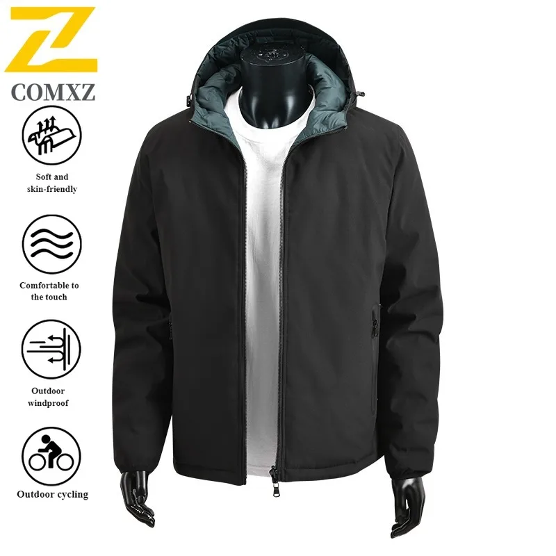 Men's Korean Style Winter Jacket Thickened Cotton Hooded Sports Coat Warm Casual Outerwear Solid Color Male Parka with Pockets