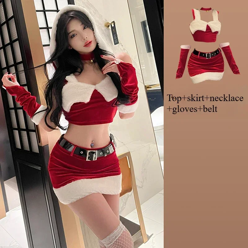 Christmas Party Dress Cos Costume Red New Year Uniform Sexy Rabbit Girl Uniform Role Outfit Sexy Nightdress Underwear