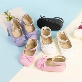Scarpe da bambina Mary Jane Flats Bowknot Scarpe da sposa per neonati Scarpe da culla per neonato antiscivolo 1