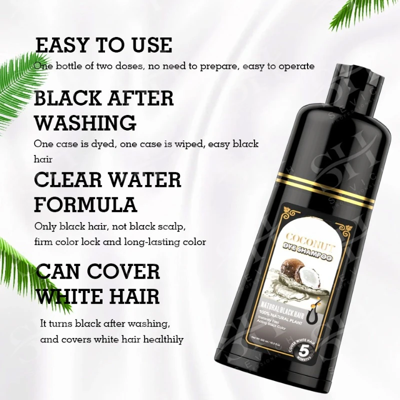 500ml Coconut Ginger Shampoo Fast Black Hair Dye Coloring Nourishing Shampoo Hair Care Tool hair darkening shampoo bar 6