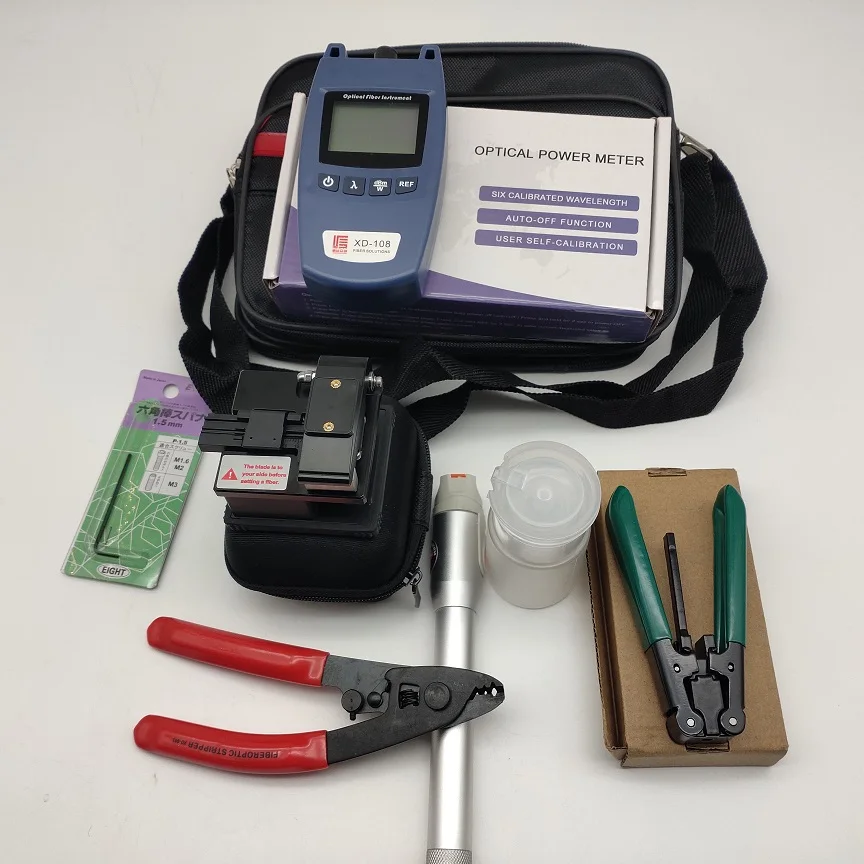 FTTH Fiber Optic Tool Kit with Fiber Cleaver,-70 ~ + 10dBm, Optical Power Meter, Visual Fault Locator, 10MW