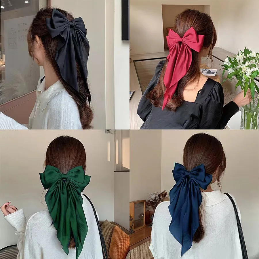 Solid ColorBlack Big Large Hair Clip For Women Girl Wedding Long Ribbon Korean Hairgrip Accessories |