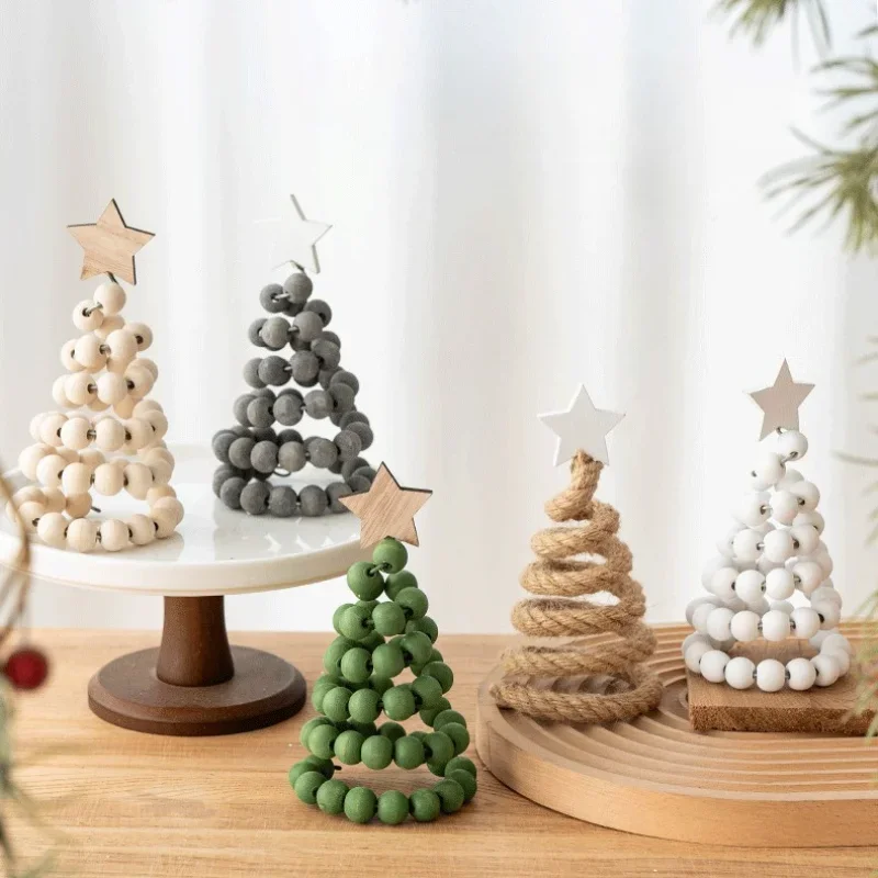 5 Colors Artificial Christmas Tree Wooden Beads Decoration Vintage Style Beaded Christmas Tree Wooden Christmas Tree Ornaments