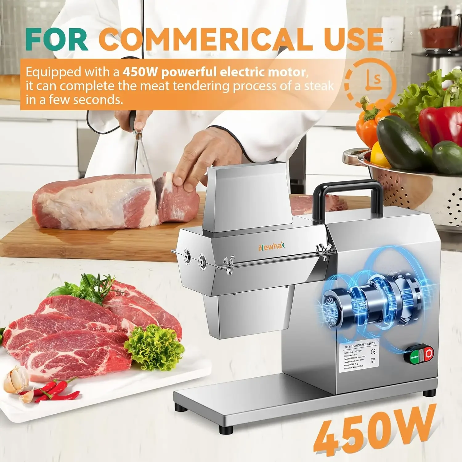 Commercial Meat Tenderizer Machine Electric Meat Flatten Tool Heavy Duty Tenderizer Tool Stainless Steel for Beef Steak P 2