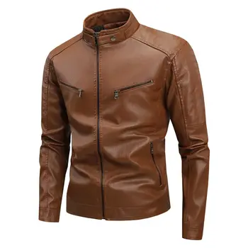 European Size Zipper Jacket Outerwear Cross-Border Popular PU Leather Men's Coat Spring Autumn Seasonal Wear Business Style