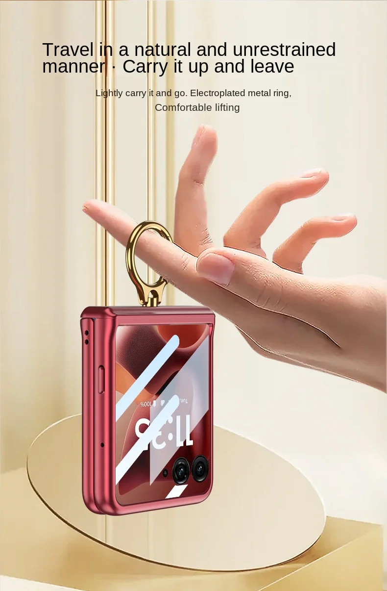 Magnetic Hinge Metal Ring Holder with Glass Protector and Camera Cover - Premium Phone Case
