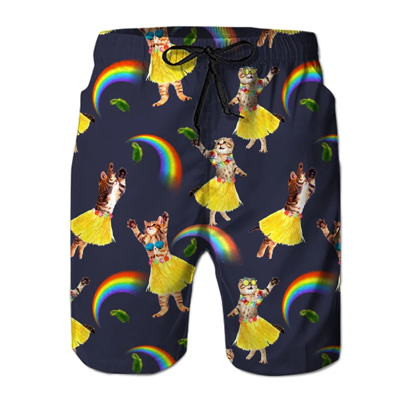 Funny Dinosaur Cat Graphics Beach Shorts Men 3D Print Animal Surfing Board Shorts Summer Hawaiian Swim Trunks Cool Ice Shorts 5