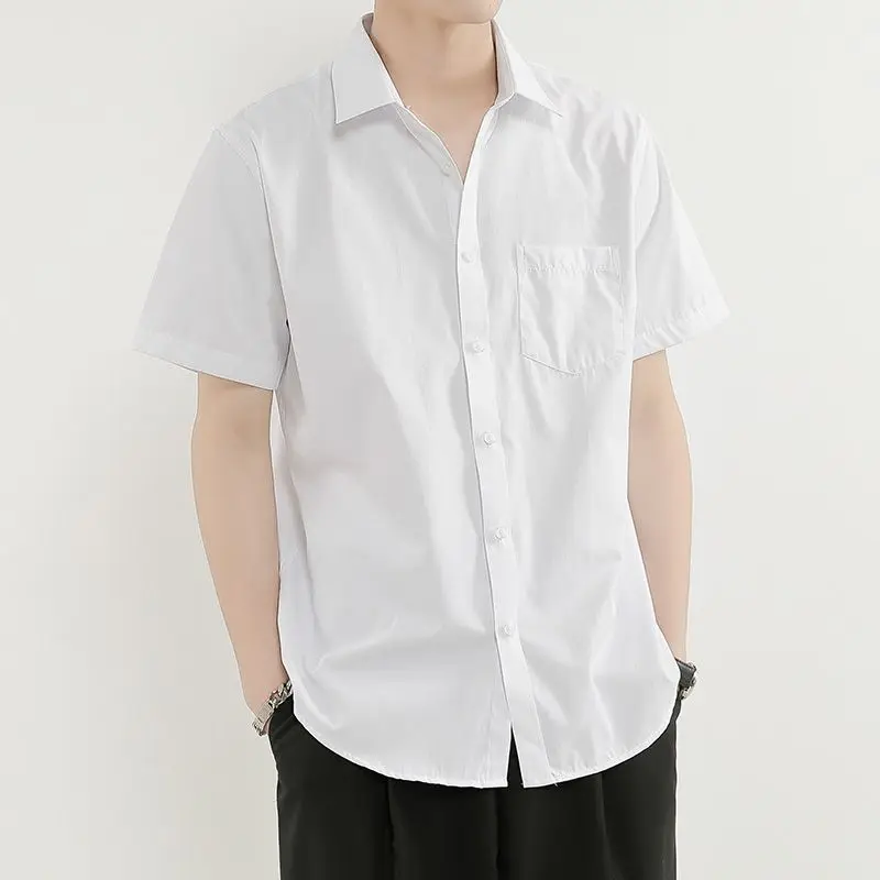 Solid Color Short-Sleeved Shirt Men's Summer New Inch Shirt Slim Casual Solid Color Versatile Lapel Shirt Top