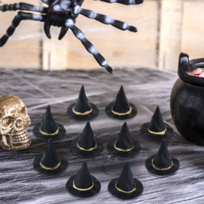 10 Stück Halloween Mini Hexen hut Kessel Töpfe niedlichen Harz DIY Handwerk Zubehör schwarz Zauberer Kappe Halloween Party Home Tisch dekoration – Detail 16