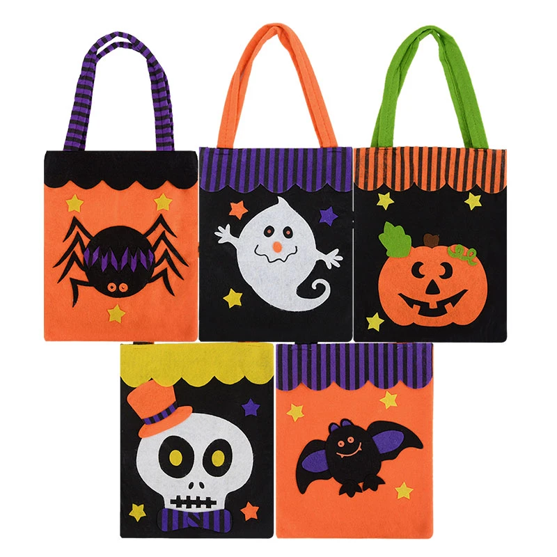 Halloween Tote Bag Fabric Pumpkin Bat Ghost Gift Shopping Bag Trick Or