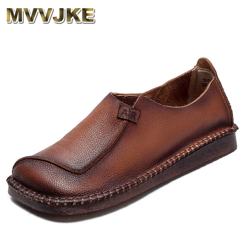 

Лоферы женские повседневные из натуральной кожи, удобные мягкие туфли в этническом стиле, Прошитые лоферы, плоская подошва, в стиле ретро, весна-осень