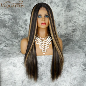 Synthetic Hightlight Wig Synthetic Long Straight Wig Brown Mixed Blonde Natural Wig For Women Middle Part Black Brown Color Wigs