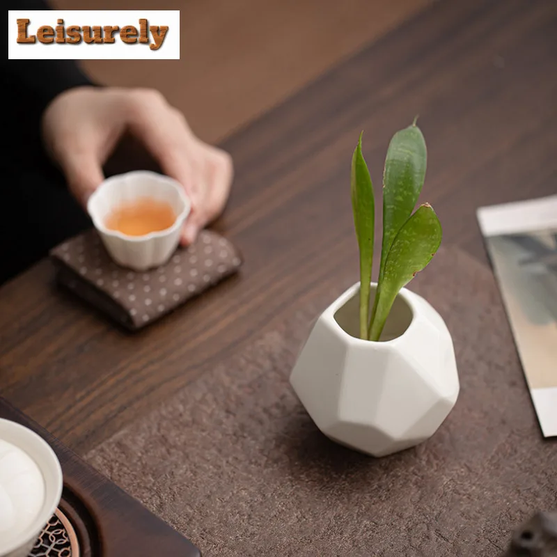 200ML Retro Grass Ash Cube Ceramic Flowers Vase Retro Blue Glass Terrarium Plant Pot Household Flowerpot Tableware Ornaments