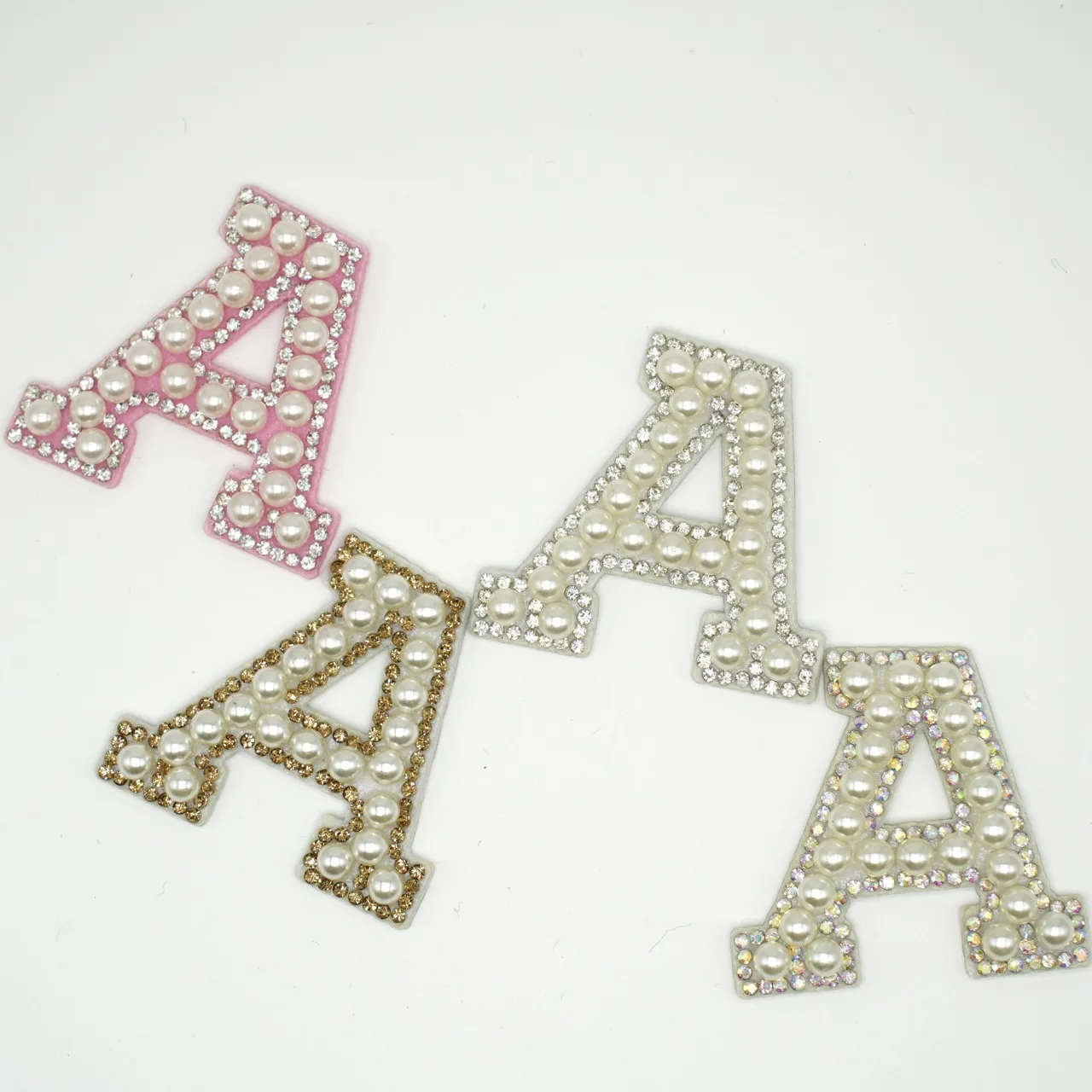 4.5CM White Pearl Letter Patches Rhinestone Iron on Patches Alphabet for Clothes 3D Beads Applique Badge for Bag Hat Jean ABC