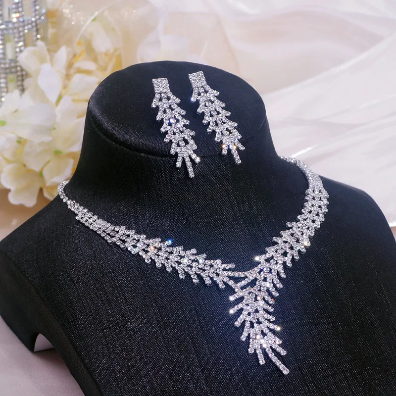 Новый модный серебряный цвет стразы кристалл свадебный ювелирный набор перо ожерелье Серьги Романтические Свадебные украшения подарки Новый модный серебряный цвет стразы кристалл свадебный ювелирный набор перо ожерелье Серьги Романтические Свадебные украшения подарки