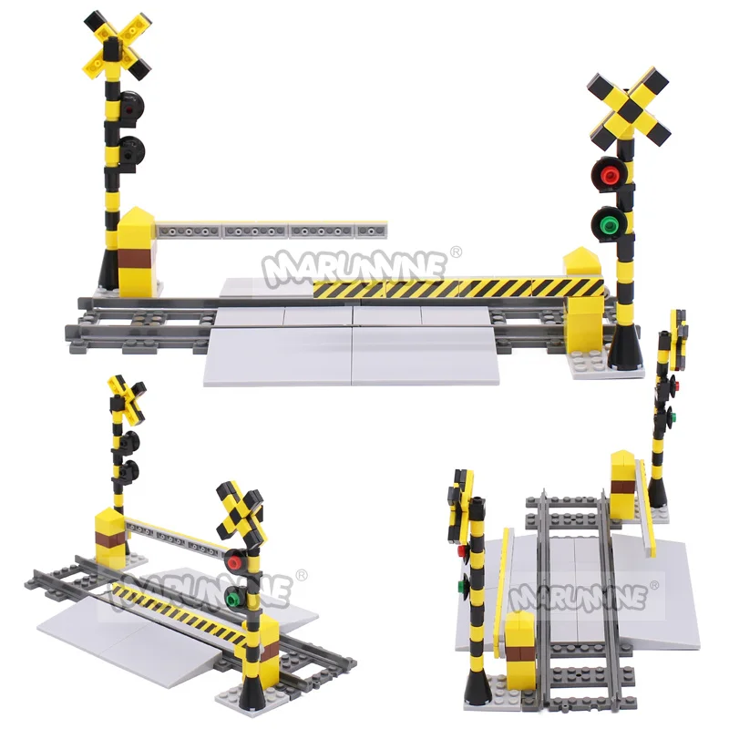 Marumine Bricks MOC Train Crossing Railroad Aisel Model Set Sliding Bar with 53401 Straight Tracks City View Building Blocks Toy 3