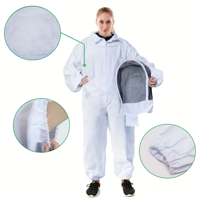Professional Beekeeping Suit Full-Body Protective Gear with Veil Hood Breathable & Durable Fabric Ideal for Urban Ag