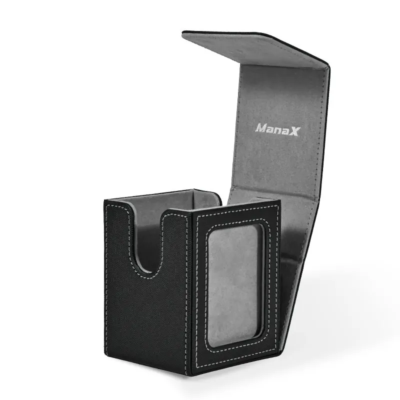 Premium Waterproof PU Leather Card Deck Box with Display Window - Holds Over 100 Double-Sleeved Cards
