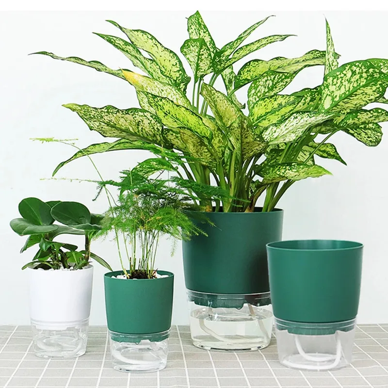 

2 Layer Self Watering Planter Home Garden Plant Flower Pot With Water Container Automatic Watering Hydroponic Plant Pot FU