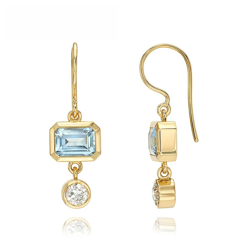 MuShan 쥬얼리  귀걸이 여성용 랩 그로운 그린 에메랄드 프린세스 웨딩 파티 18K 골드 도금 귀걸이